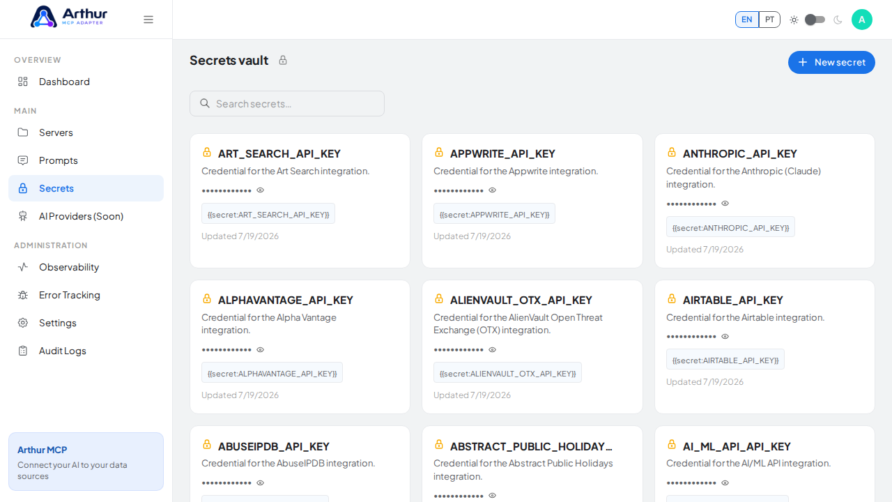 Open the Secrets vault to store the Asana credential before using the template