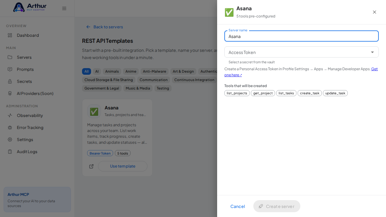Open the Asana template with its preconfigured tools