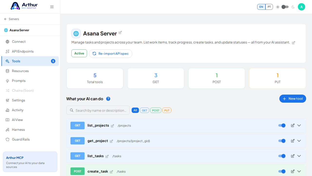 Review the tools generated from the Asana template
