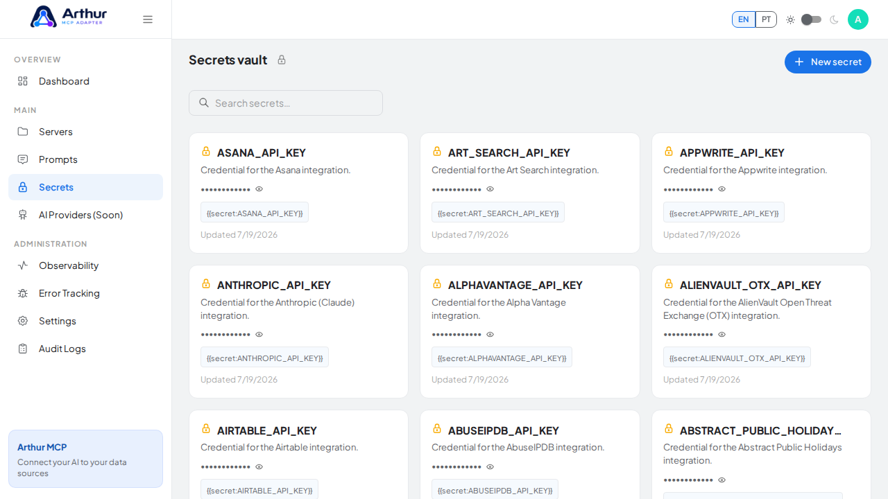 Open the Secrets vault to store the Azure DevOps Health credential before using the template