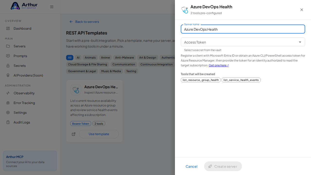 Open the Azure DevOps Health template with its preconfigured tools