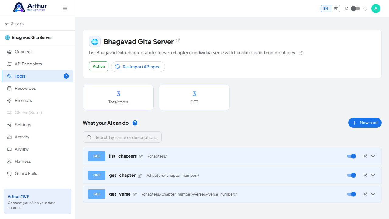 Review the tools generated from the Bhagavad Gita template