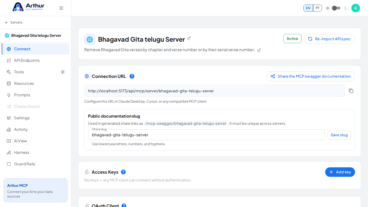 Create the Bhagavad Gita telugu server with its preconfigured tools