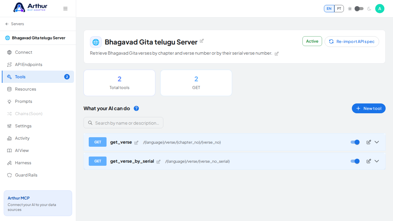 Review the tools generated from the Bhagavad Gita telugu template