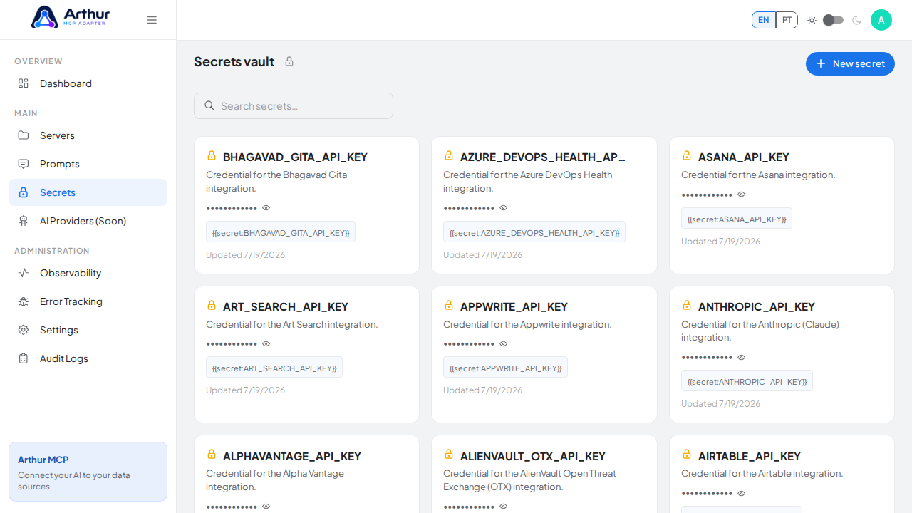 Open the Secrets vault to store the Big Book credential before using the template