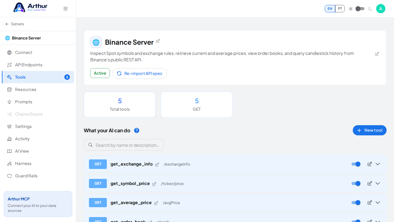 Review the tools generated from the Binance template