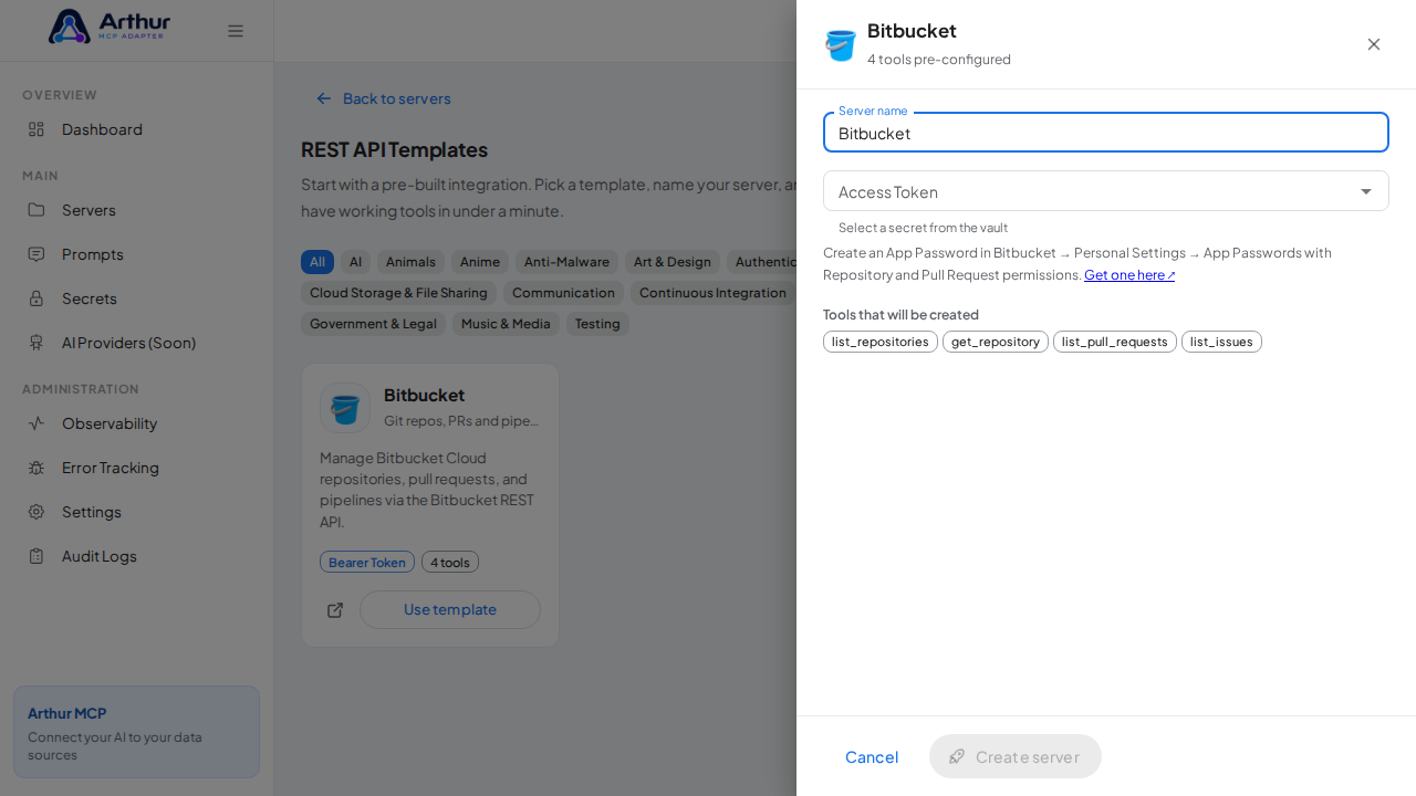 Open the Bitbucket template with its preconfigured tools