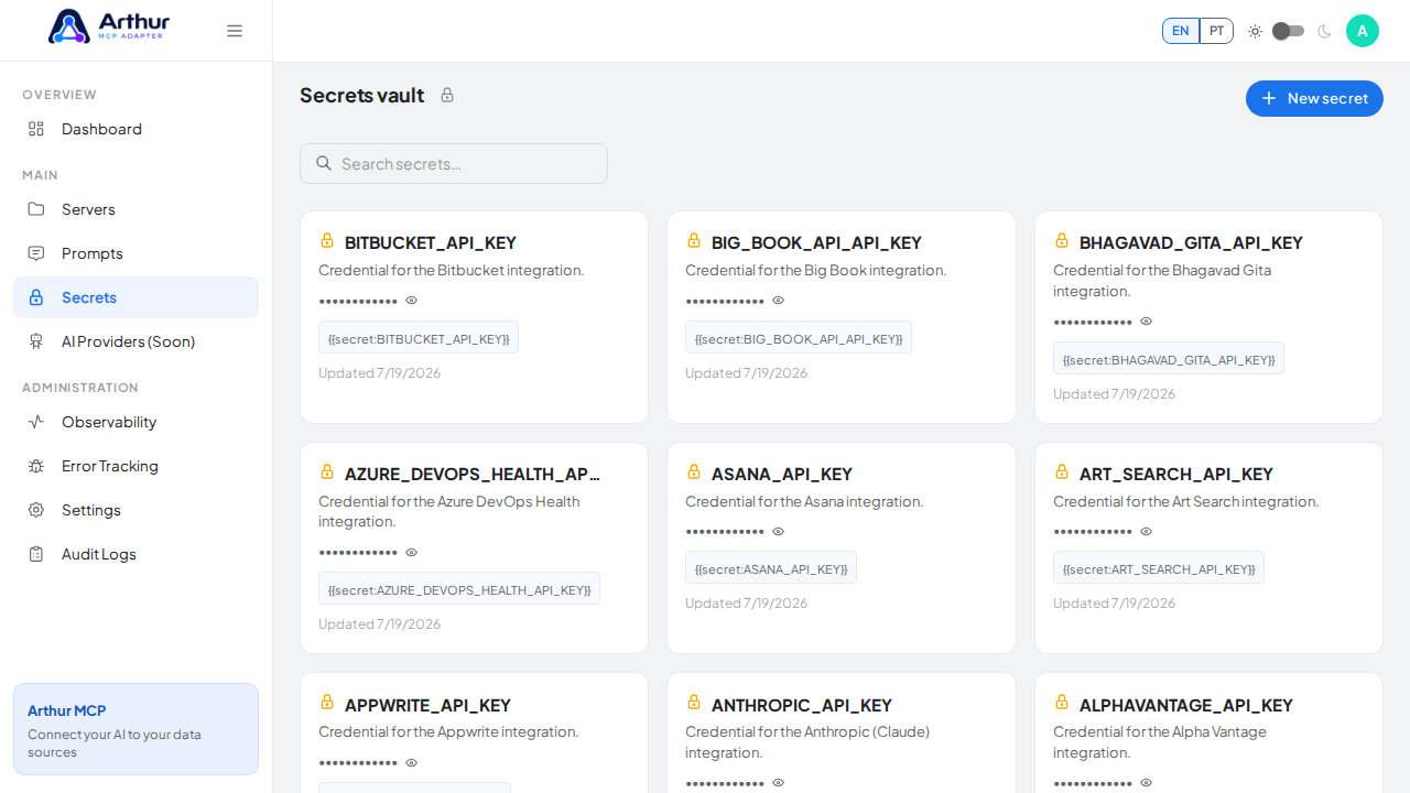 Open the Secrets vault to store the Bitrise credential before using the template