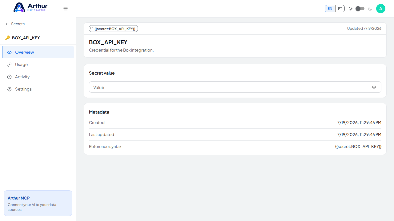 Store the BOXAPIKEY secret in the vault