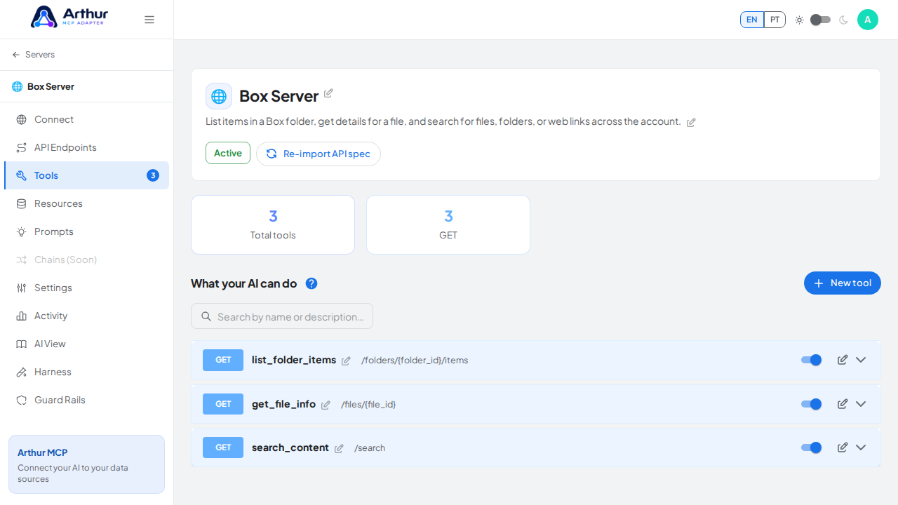 Review the tools generated from the Box template