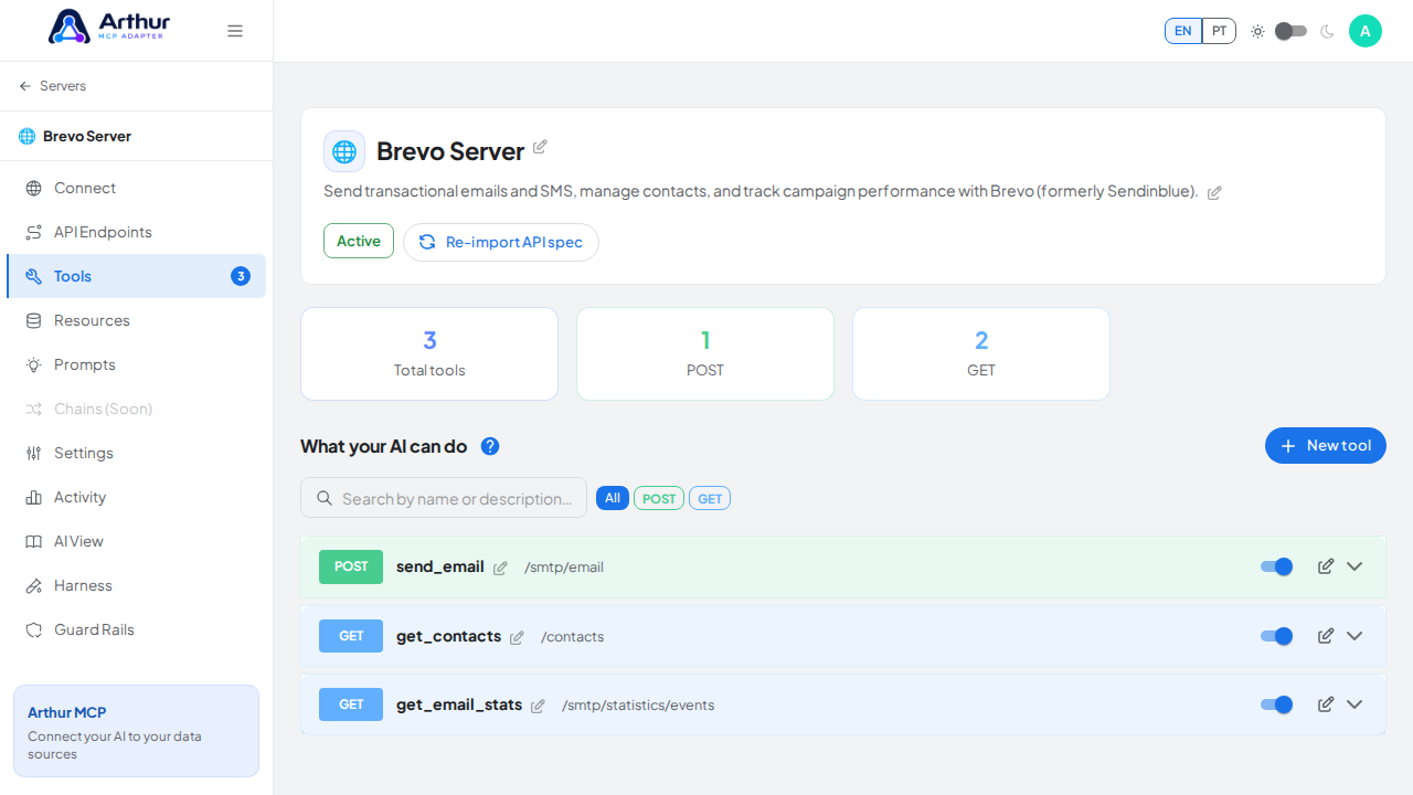Review the tools generated from the Brevo template