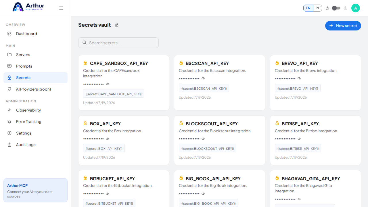 Open the Secrets vault to store the Calendarific credential before using the template
