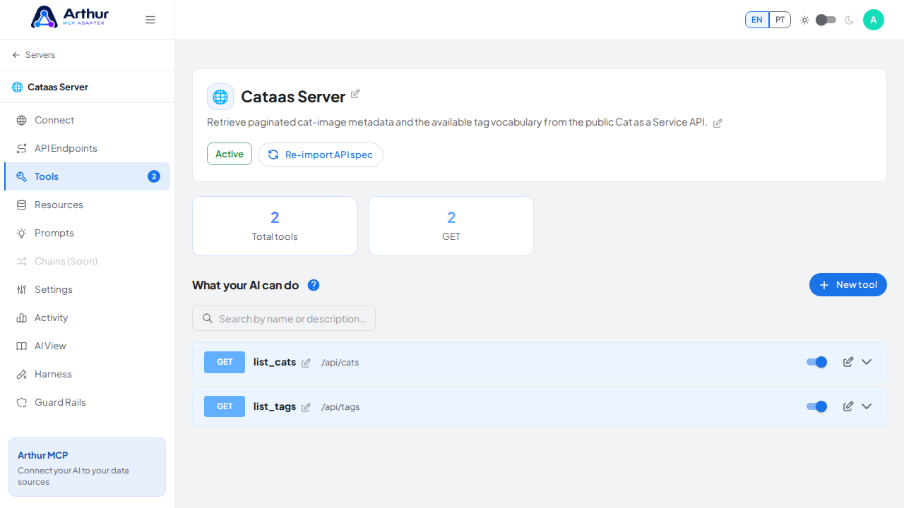 Review the tools generated from the Cataas template
