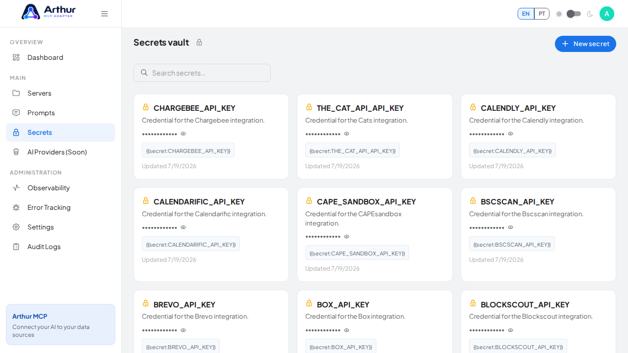 Open the Secrets vault to store the Chatwith credential before using the template