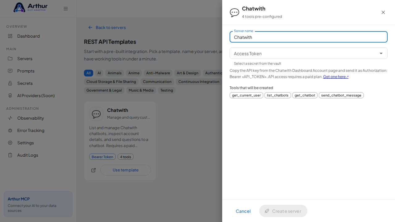 Open the Chatwith template with its preconfigured tools
