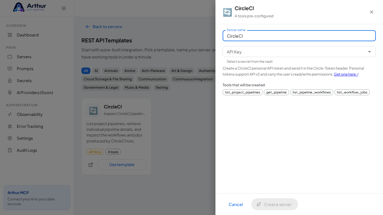 Open the CircleCI template with its preconfigured tools