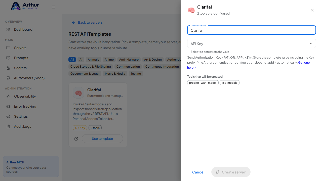 Open the Clarifai template with its preconfigured tools