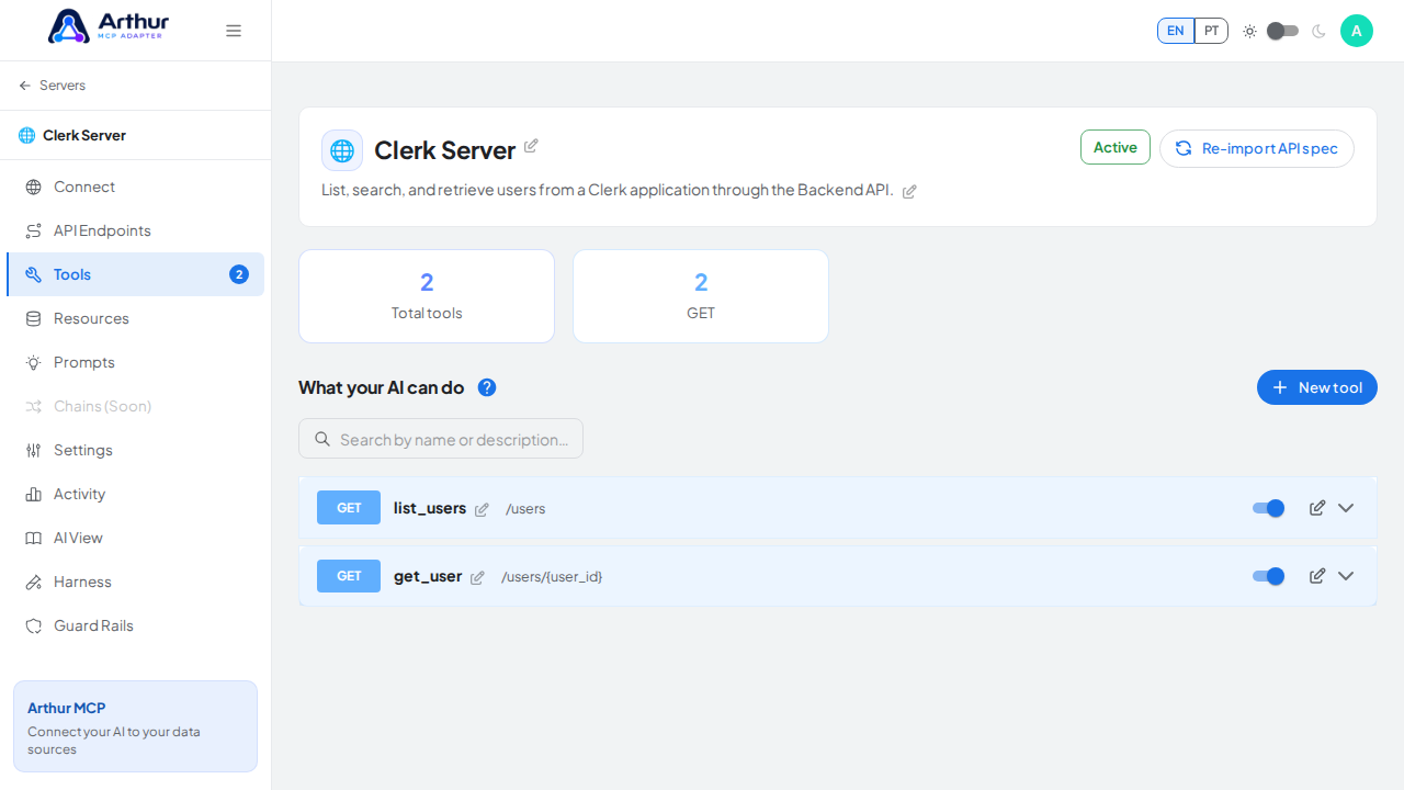 Review the tools generated from the Clerk template
