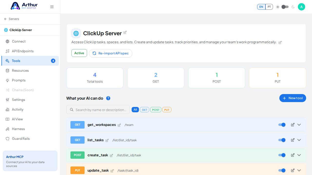 Review the tools generated from the ClickUp template