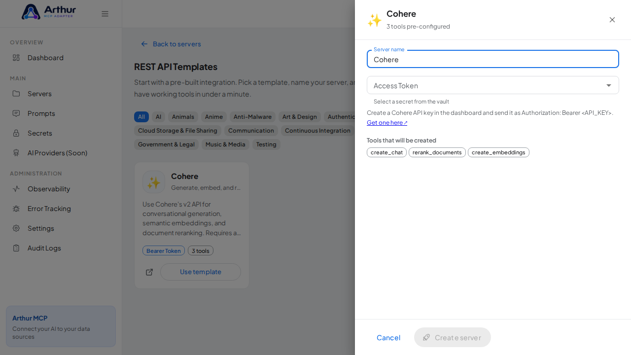Open the Cohere template with its preconfigured tools
