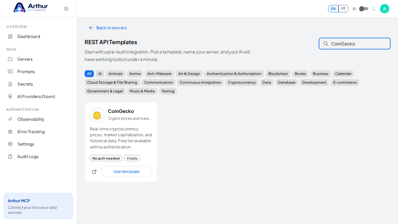 Search the gallery for the CoinGecko integration