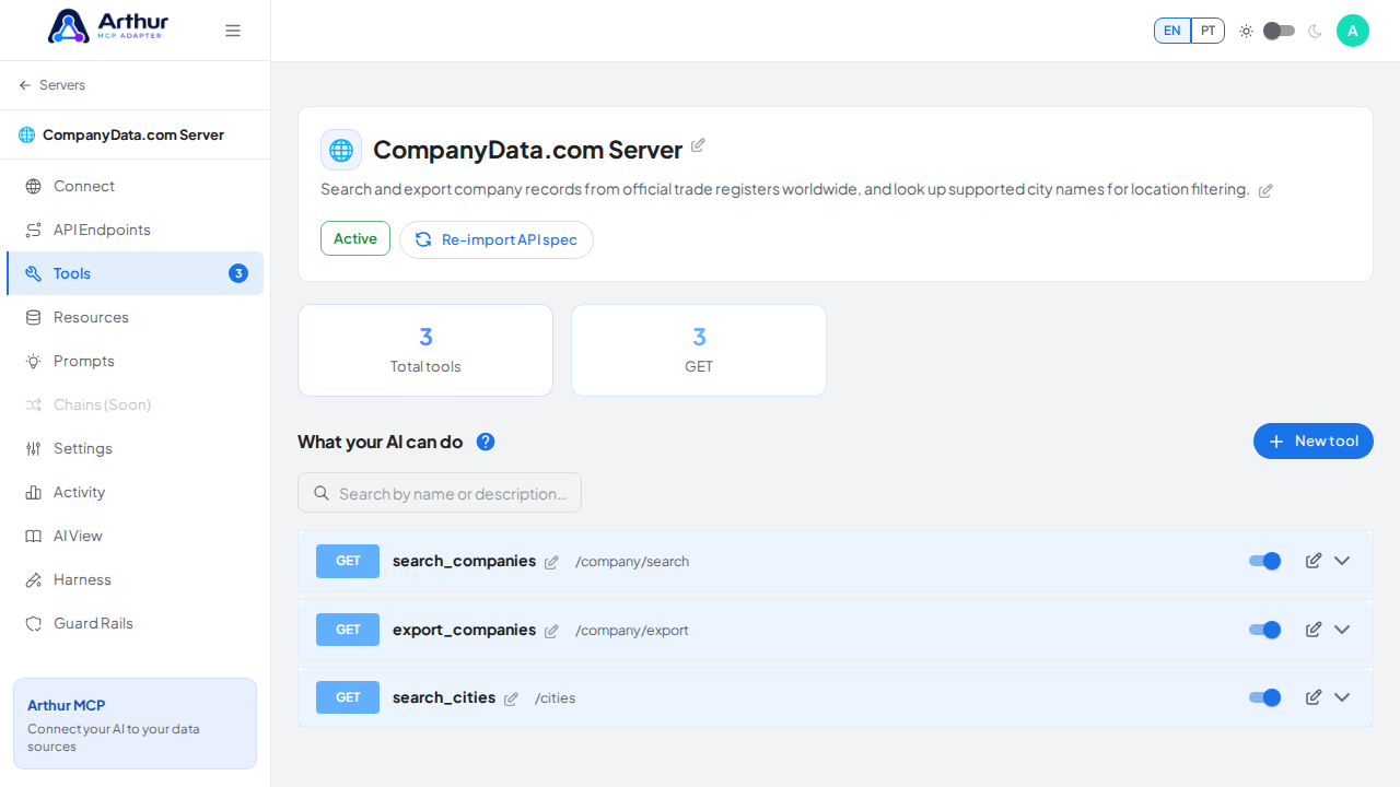 Review the tools generated from the CompanyData.com template