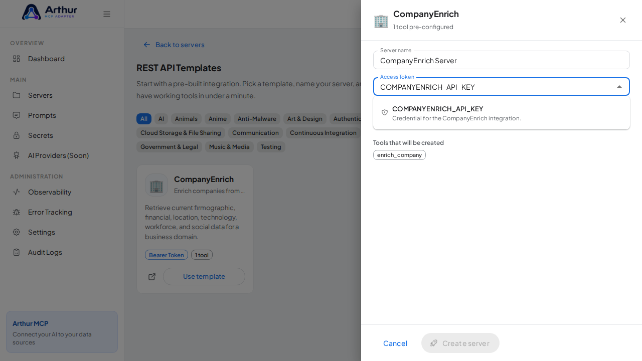 Pick the COMPANYENRICHAPIKEY secret from the vault suggestions
