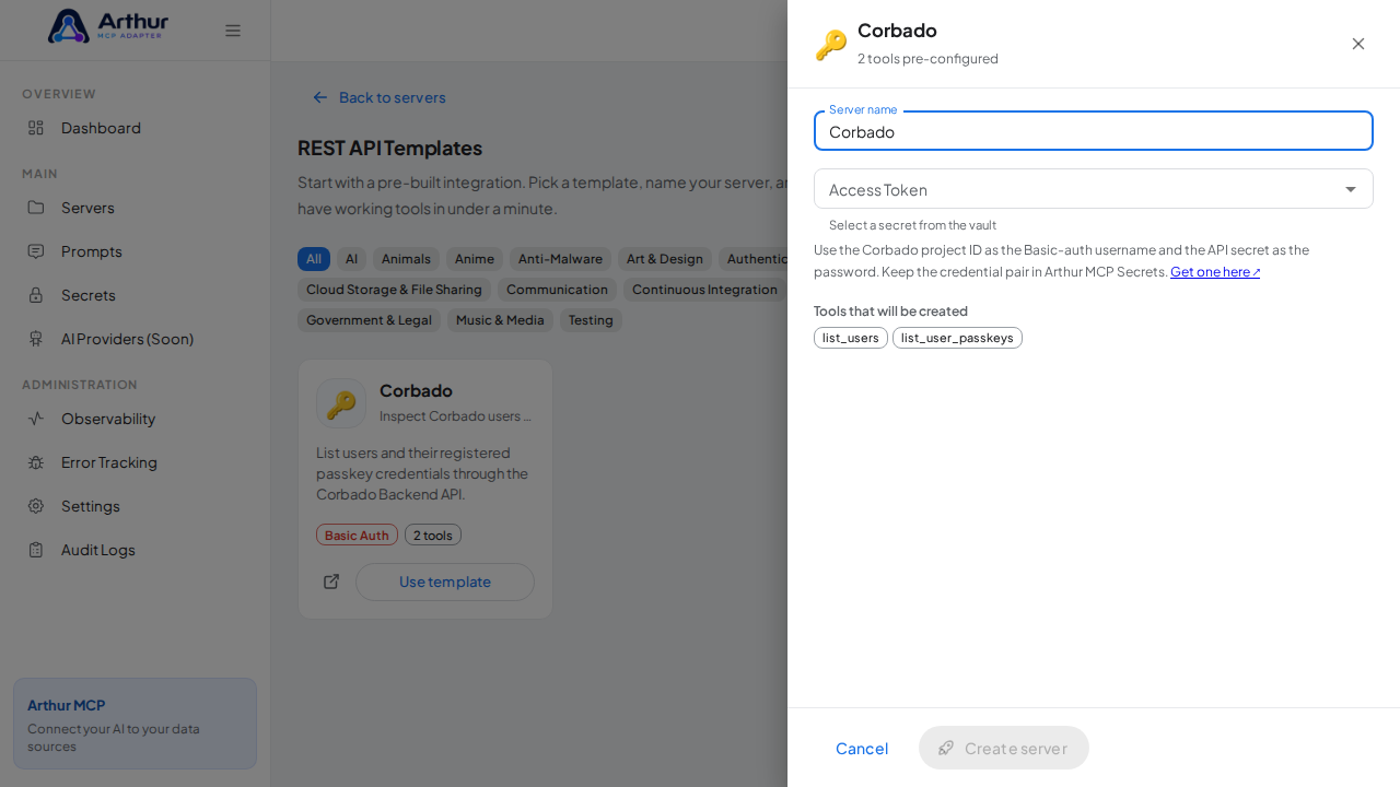 Open the Corbado template with its preconfigured tools