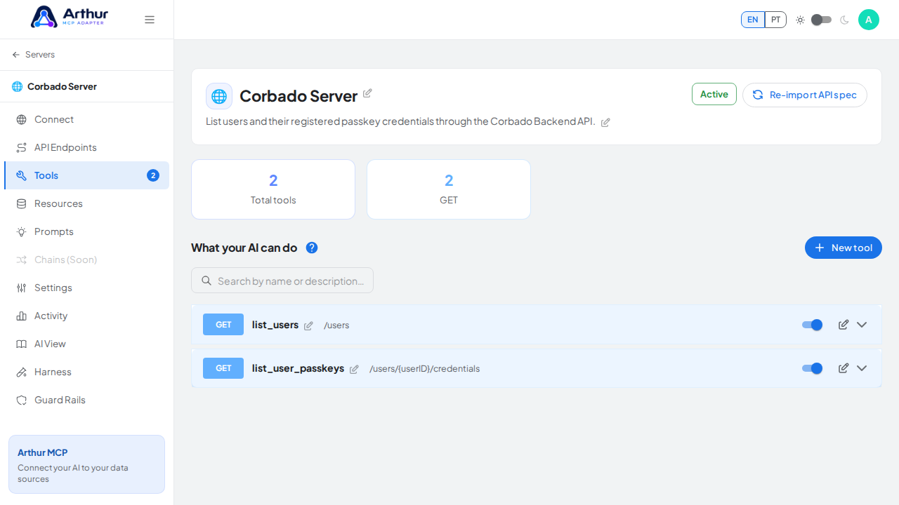 Review the tools generated from the Corbado template