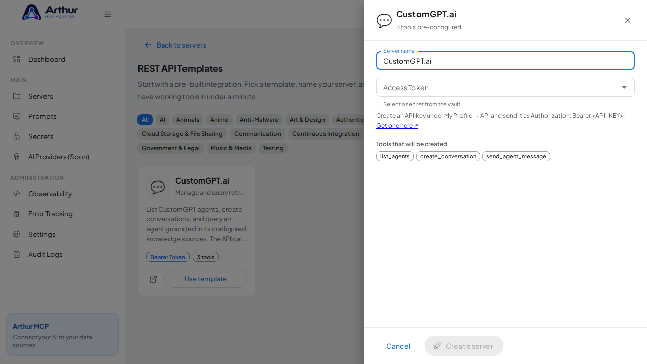 Open the CustomGPT.ai template with its preconfigured tools