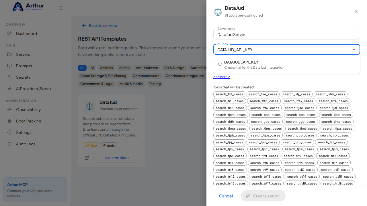 Pick the DATAJUDAPIKEY secret from the vault suggestions