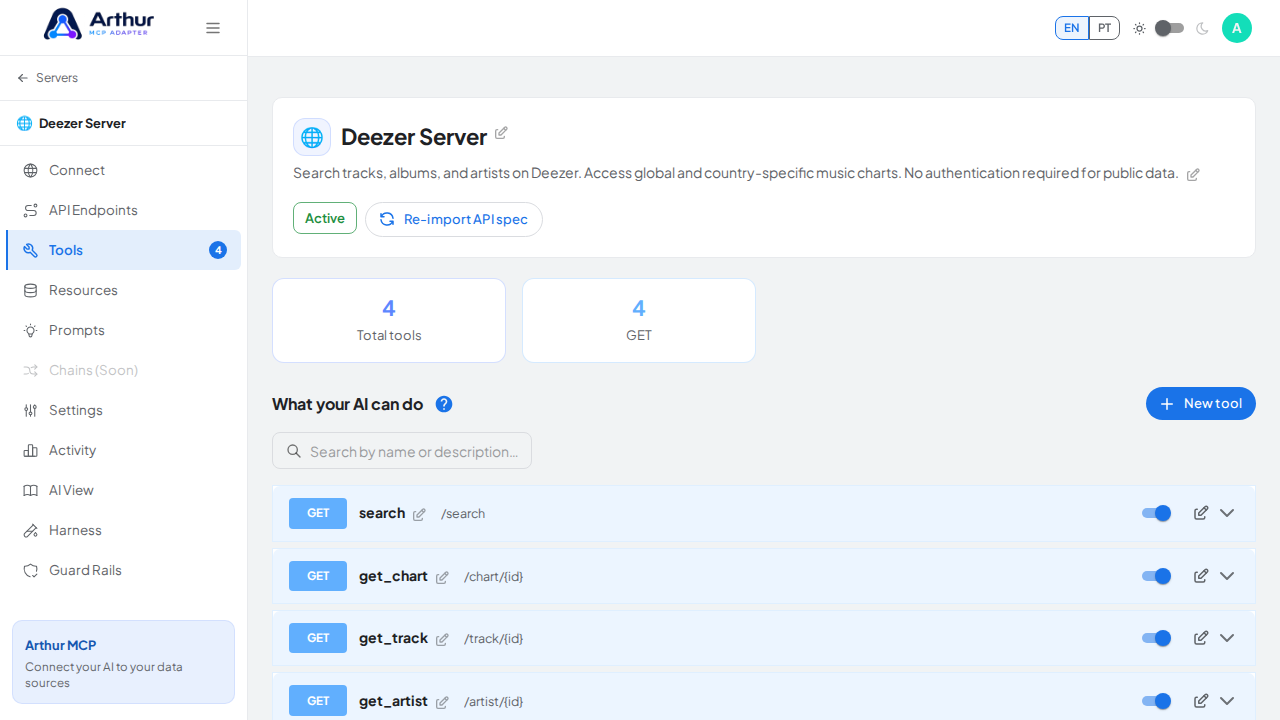 Review the tools generated from the Deezer template