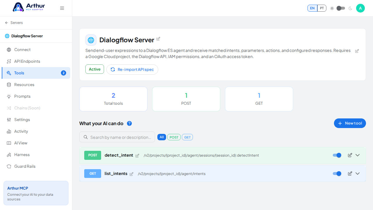 Review the tools generated from the Dialogflow template