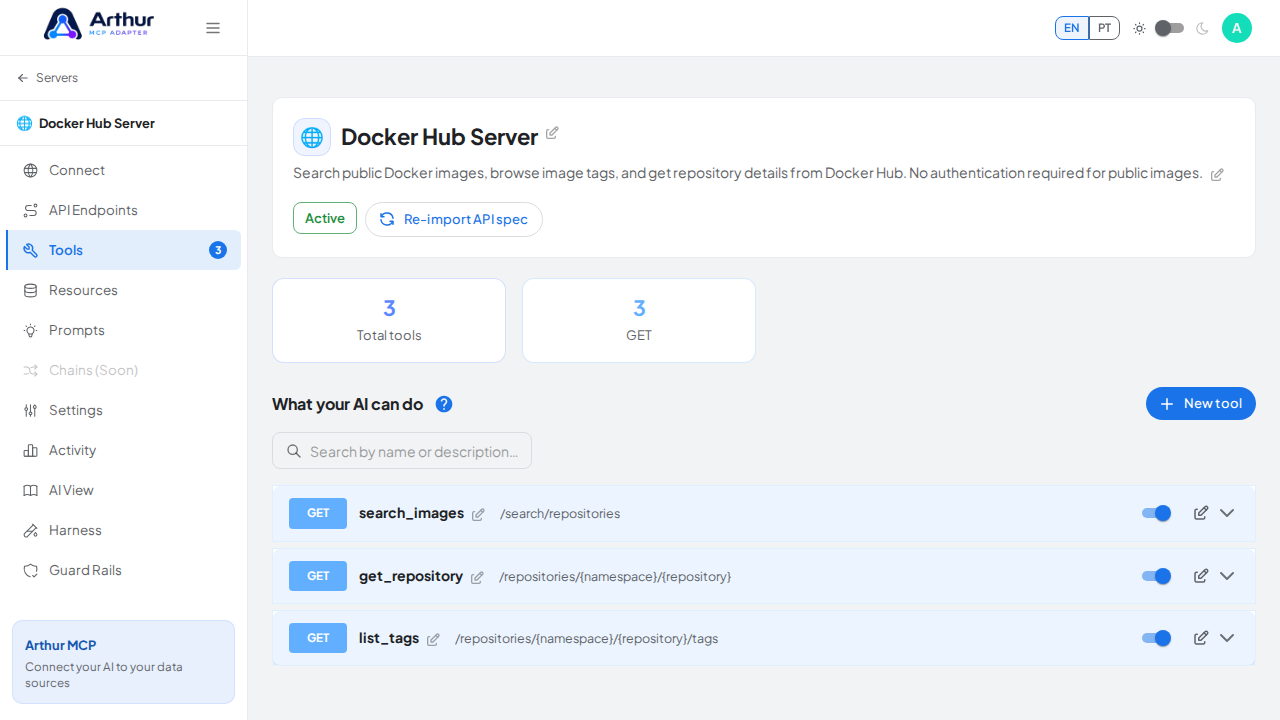 Review the tools generated from the Docker Hub template