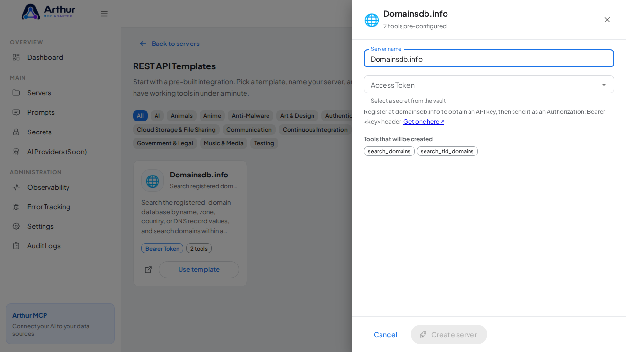 Open the Domainsdb.info template with its preconfigured tools