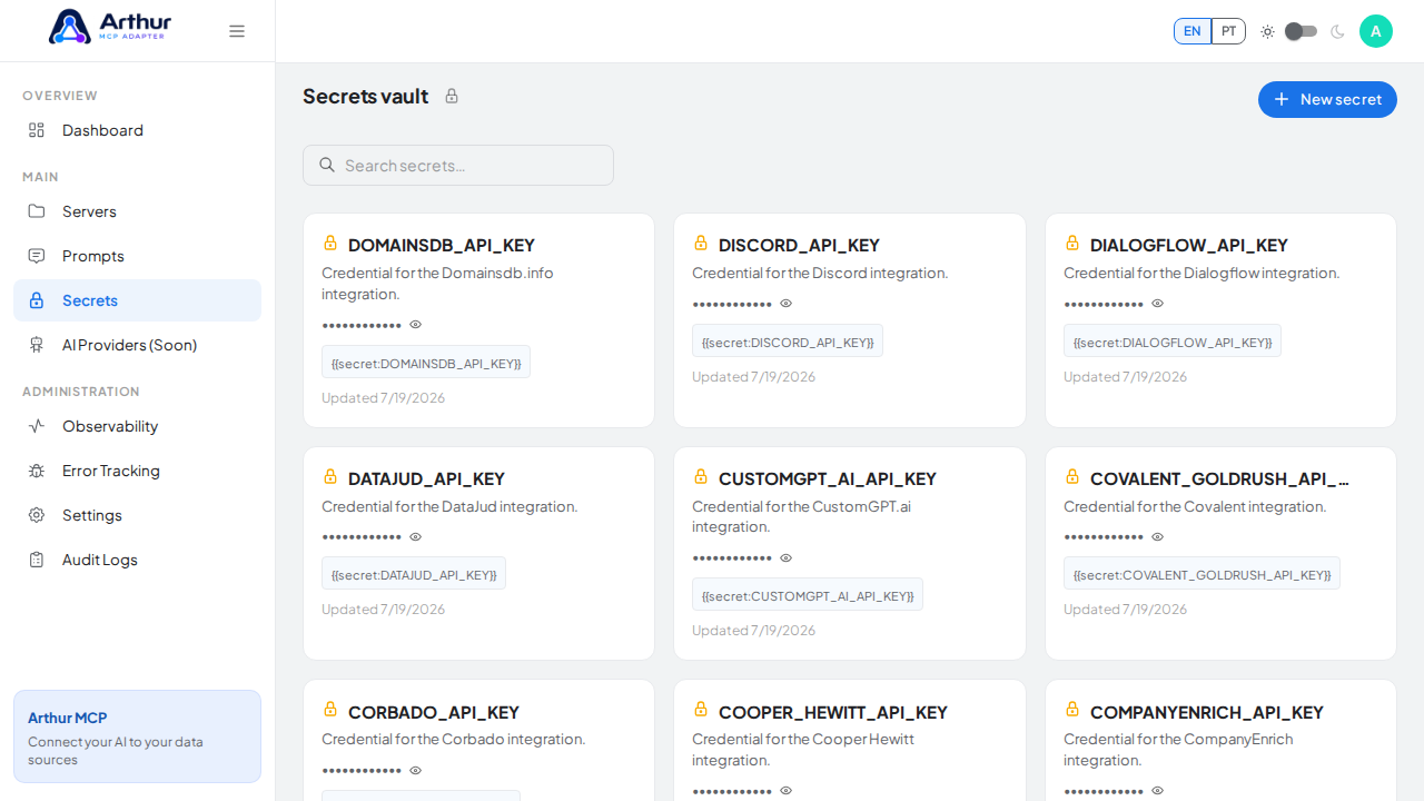 Open the Secrets vault to store the Dribbble credential before using the template