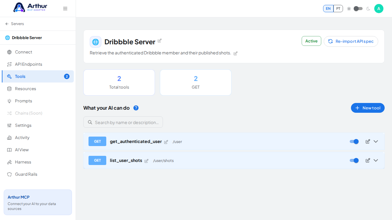 Review the tools generated from the Dribbble template