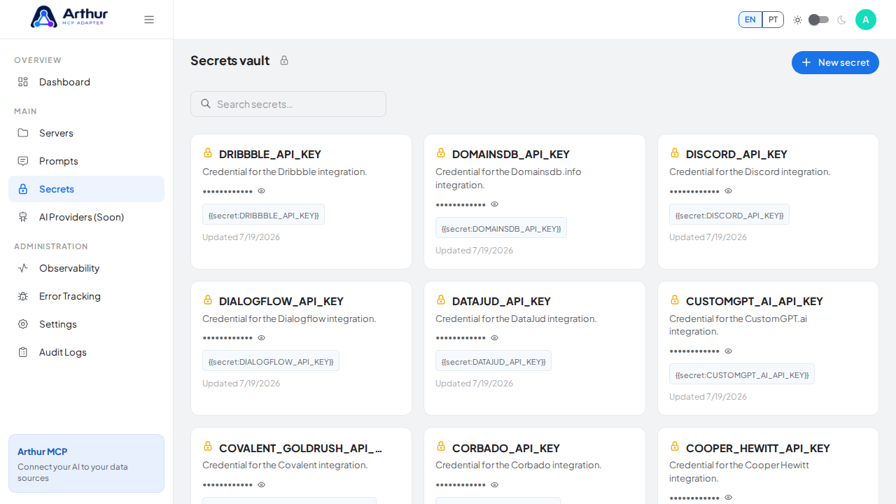 Open the Secrets vault to store the Dropbox credential before using the template