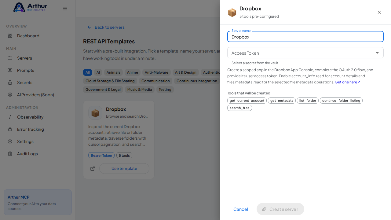 Open the Dropbox template with its preconfigured tools