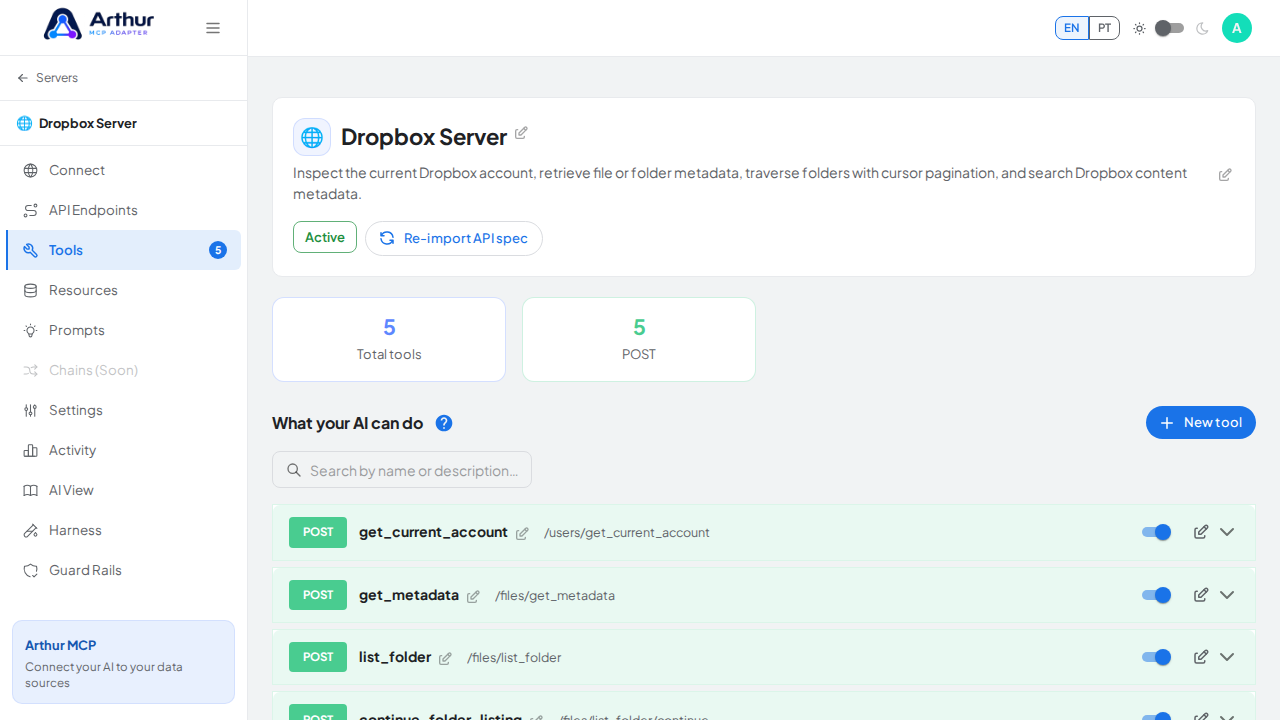 Review the tools generated from the Dropbox template