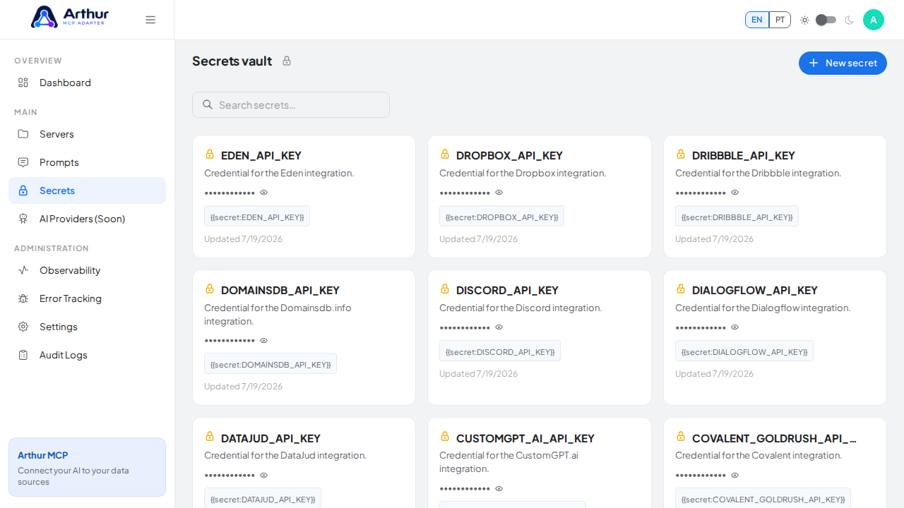 Open the Secrets vault to store the ElevenLabs credential before using the template