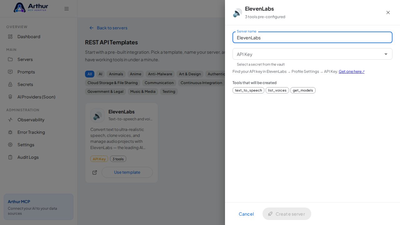 Open the ElevenLabs template with its preconfigured tools