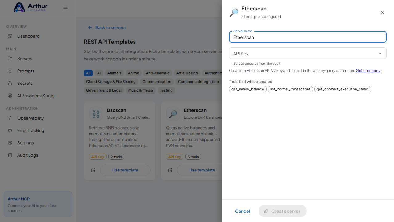 Open the Etherscan template with its preconfigured tools