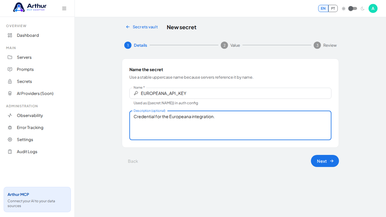 Record what the credential is for so it stays recognizable