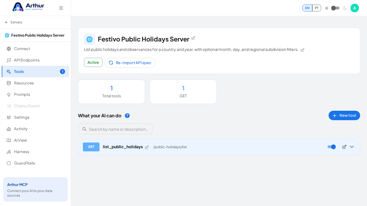 Review the tools generated from the Festivo Public Holidays template