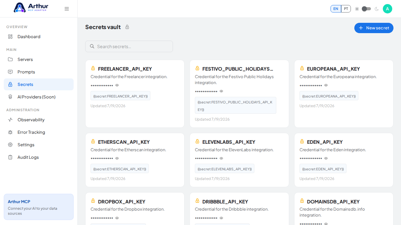 Open the Secrets vault to store the Freshdesk credential before using the template
