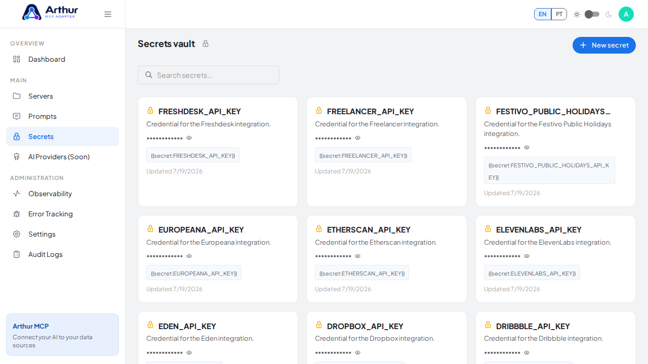 Open the Secrets vault to store the Gcore Storage credential before using the template