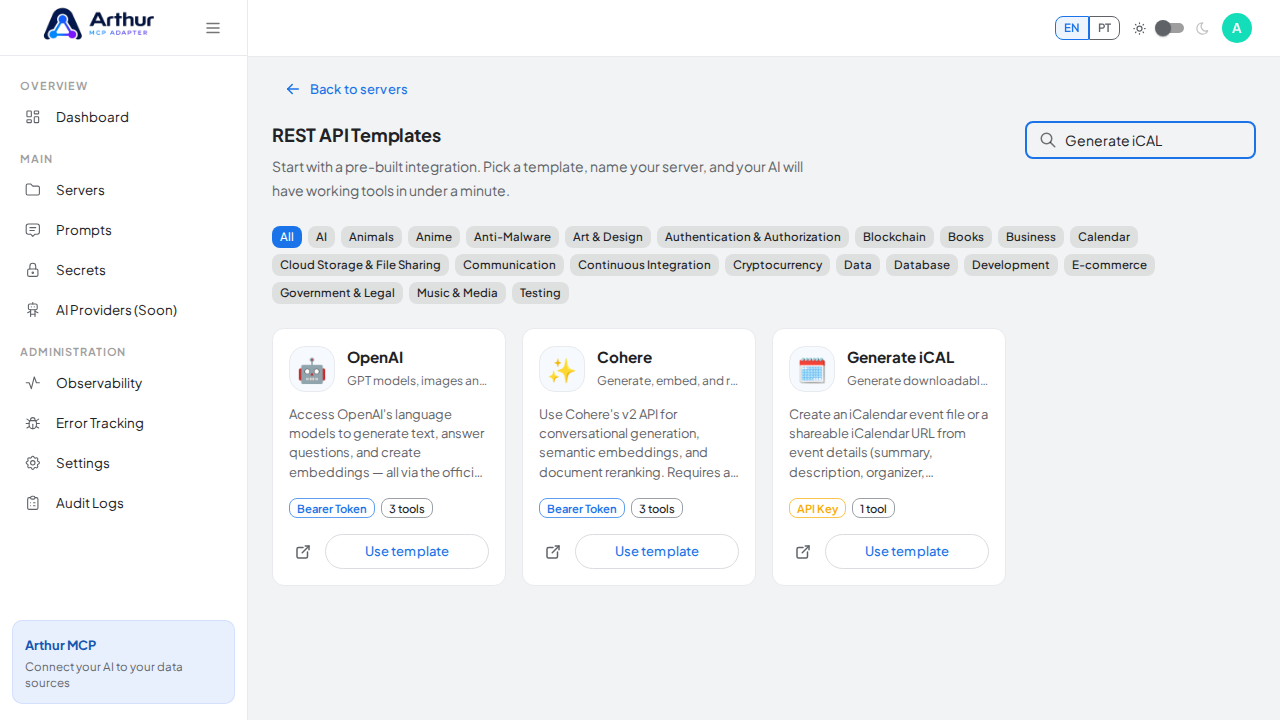 Search the gallery for the Generate iCAL integration