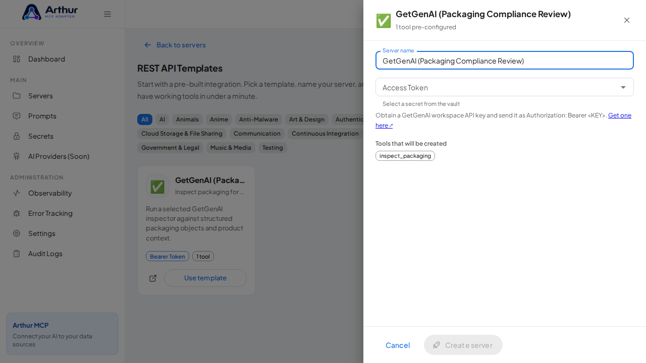 Open the GetGenAI (Packaging Compliance Review) template with its preconfigured tools