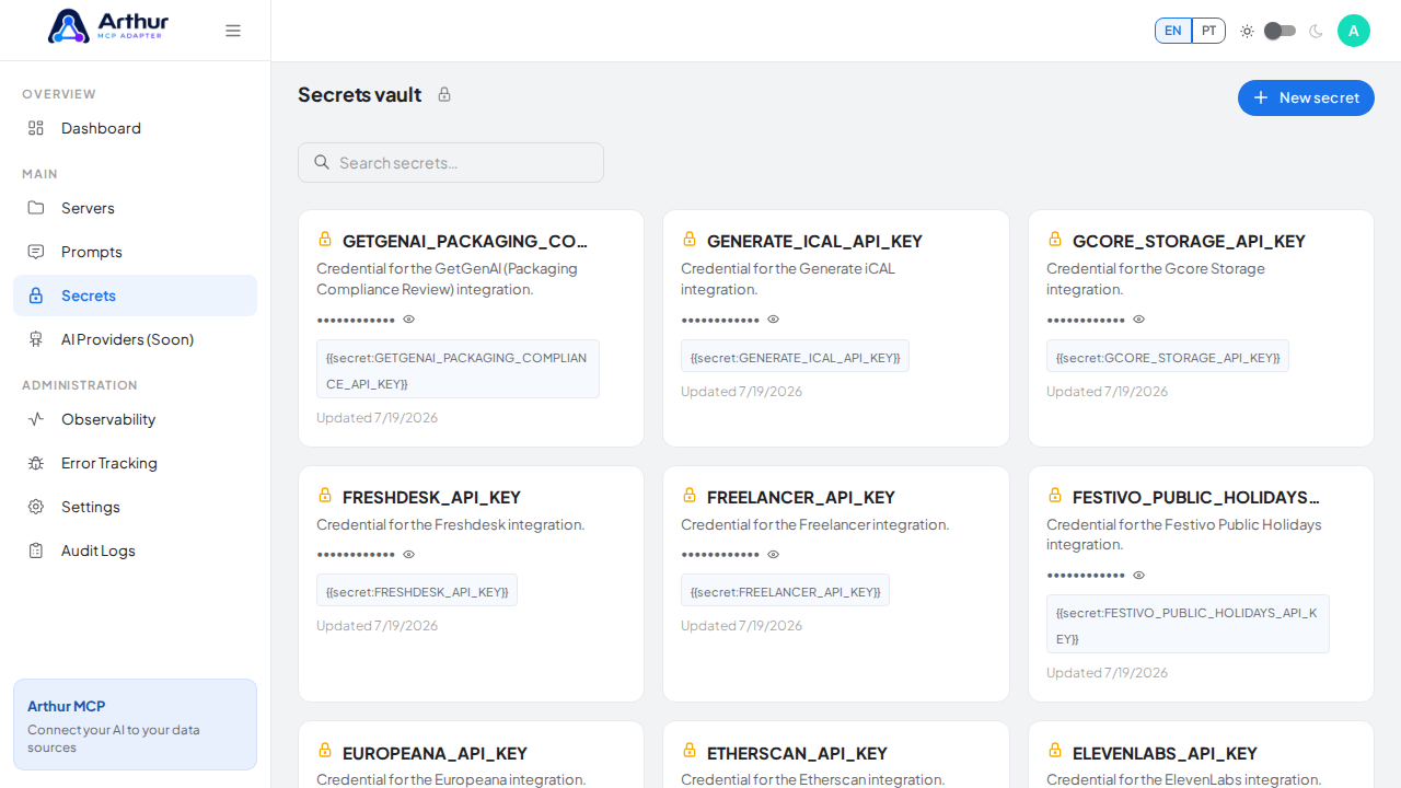 Open the Secrets vault to store the GetOTP credential before using the template